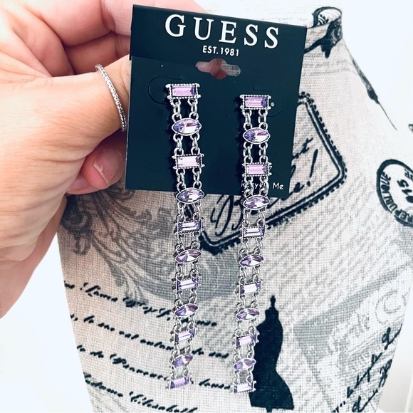 NWT GUESS Drop Earrings - Silver & Purple 💜✨ - Picture 3 of 8